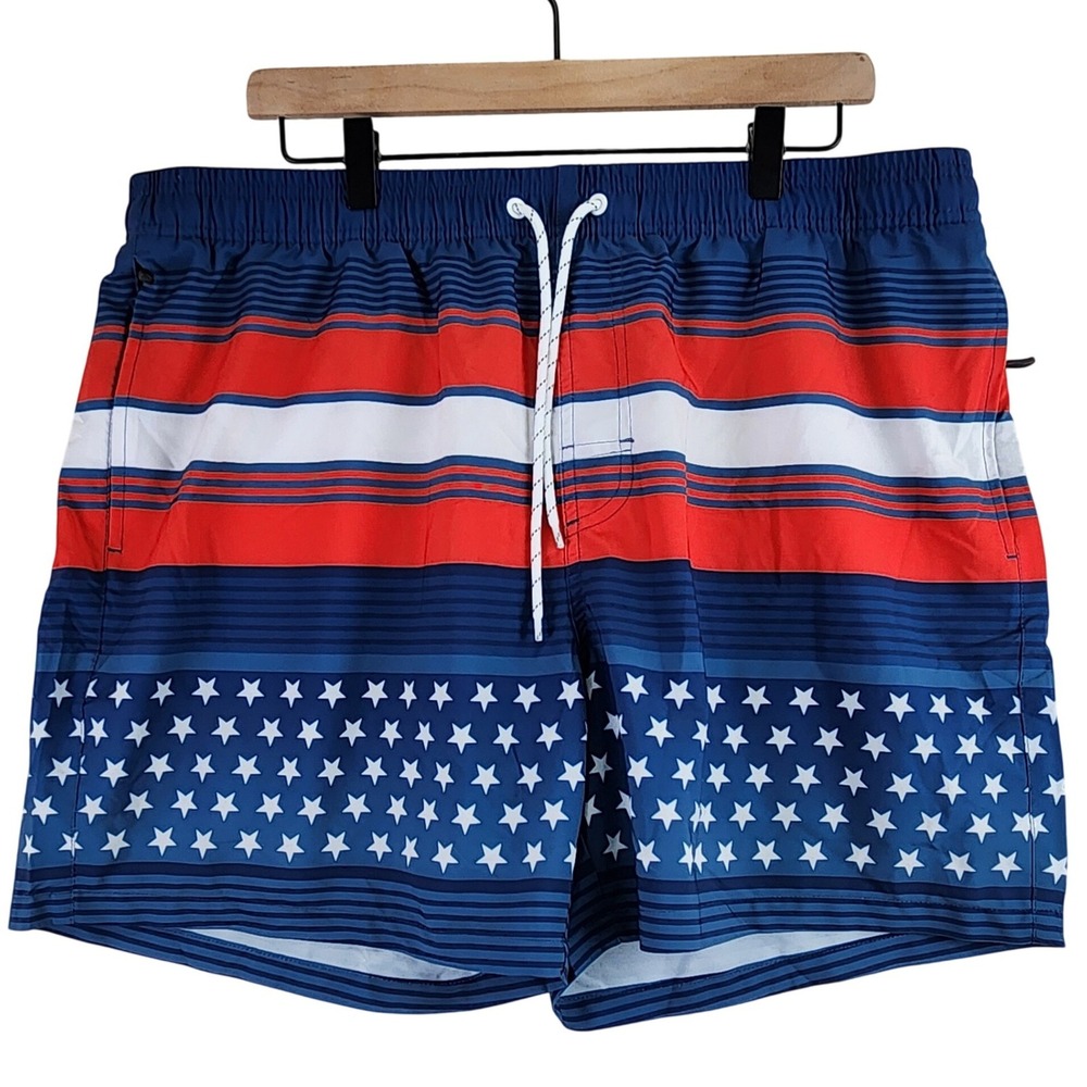 Patriotic Stars and Stripes Board Shorts Red White Blue Swim Trunks Mens XXL‎
